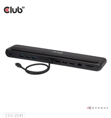 Zdjęcie produktu dla CLUB3D CSV-2541, Dokujący, USB 3.2 Gen 1 (3.1 Gen 1) Type-C, 100 W, 3,5 mm, 1.4/2.3, 10,100,1000 Mbit/s