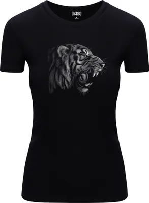 Produktbild von Diarbo Damen T-Shirt mit Aufdruck Wildtierporträts Tigerkopf Schwarz Gr.XXL