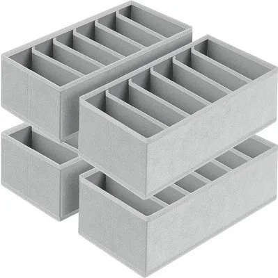 Zdjęcie produktu dla Ibenzoa® Szary organizer do szuflad wykonany z materiału filcowego, 6 przegródek, wymiary 30 x 15 x 9 cm – idealny do przechowywania skarpet, bielizny i akcesoriów