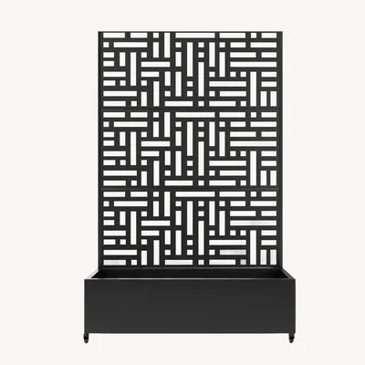 Produktbild von Trennwand ‘Bernalda’ mit Blumenkasten Rollen Stahl 186 x 120 x 40 cm Schwarz