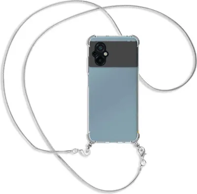 Produktbild von Handykette Backcover-Schutzhülle mit Band (Metall silberfarben) für Xiaomi Poco M5 (6.58'') - silberfarbene Snake-Kette