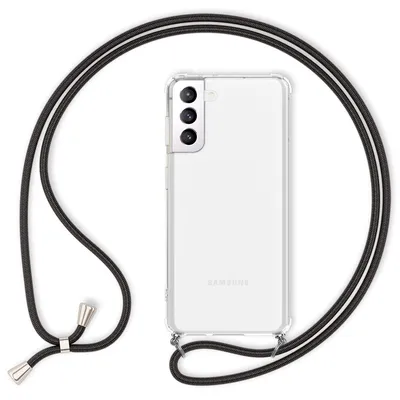 Immagine prodotto di NALIA Custodia trasparente per telefono cellulare con catena per Samsung Galaxy S21, custodia a strappo con cordino nero
