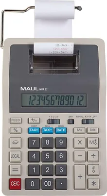Produktbild von MAUL Tischrechner printing MPP 32 LCD-Anzeige 1-zeilig, 12 Ziffern Batterie Strom 28 x 15.5 x 7.5 cm grau