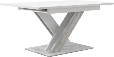 Produktbild von Esstisch BRONX, Stilvoll, Ausziehbar Esszimmertisch, Design Tisch, Esszimmer (Farbe: Weiß Hochglanz + Beton)
