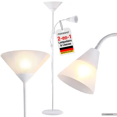 Image de MONZANA® Lampadaire avec liseuse Noir 175 cm Réglable E27 Lampe orientable sur pied Projecteur de plafond Lampe de lecture