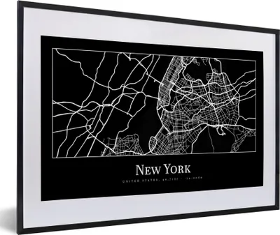 Produktbild von MuchoWow® Gerahmtes Poster Karte - New York - Stadtplan - Karte 60x40 cm - Poster mit Schwarzem Bilderrahmen Wandposter Rahmen Foto Bilder - Schlafzimmer - Plakat in Rahmen - Drucken