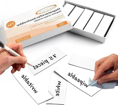 Image de 75 bandes magnétiques inscriptibles - bandes adhésives à découper - blanc