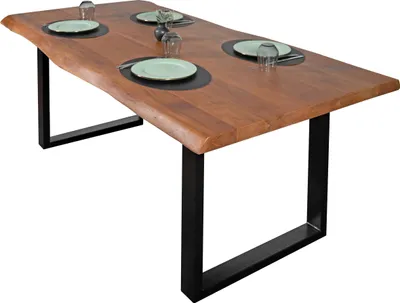 Produktbild von Esstisch Baumkante massiv Akazie Nussbaum 350 x 120 U-Gestell schwarz CALI