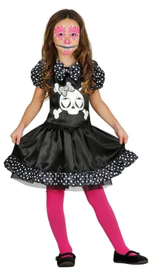 Produktbild von Totenkopf-Kleid in Weiß-Schwarz für Mädchen, Gr. 98-116, Größe:110/116