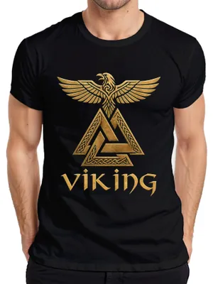 Produktbild von VIKING Valknut Rabe Odin Nordische Mythologie Krieger Walhalla Herren T-Shirt, Schwarz, L