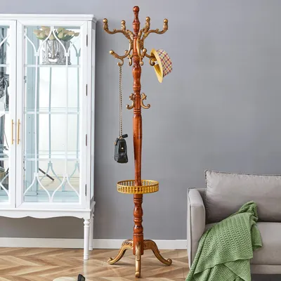 Produktbild von okwish Kleiderständer Garderobenständer - Mehrstufige Hakenstruktur - Massivholzoptik - Stabiler Stand Flur Und Schlafzimmer,Holz