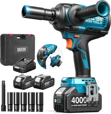 Produktbild von Akku Schlagschrauber - 1,27 cm (1/2 Zoll) Vierkantantrieb - 1600 Nm Drehmoment - 21 V - 2×4,0 Ah Akku, abnehmbarer Griff - 3 Gänge - LED-Licht