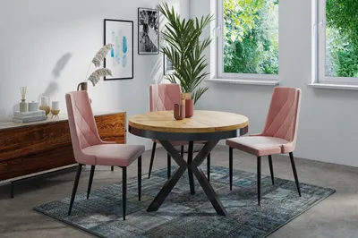 Produktbild von Runder Ausziehbarer Esstisch im Loft-Stil - Industrieller Tisch mit Schwarzen Metallbeinen - Platzsparender Tisch für Wohnzimmer - Craft Eiche - 100 bis 140 cm