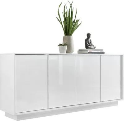 Image de Buffet 4 portes, collection CREAM, coloris blanc laqué brillant, idéal pour un salon ou une salle à manger design