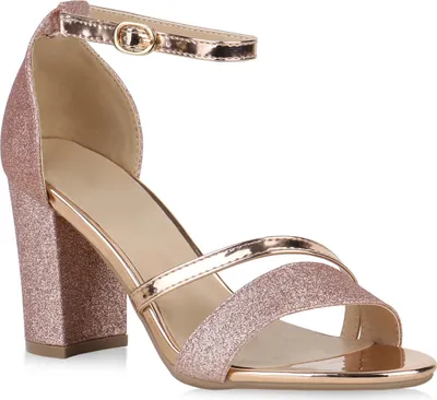 Produktbild von Giralin Damen Riemchensandaletten High Heels Rose Gold mit Glitzer und Blockabsatz aus Kunstleder, Größe 37, Absatz 8,5 cm, Schaft 7 cm, Innensohle 24 cm, Modell 820555