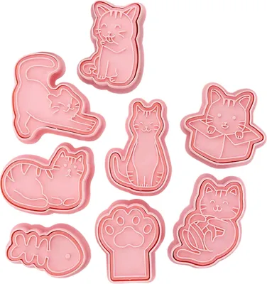Produktbild von 8 Stück Plätzchenausstecher, Plätzchenausstecher Katze, Ausstechformen Katze Plastik, Plätzchen Ausstecher 3D, Keksausstecher Kinder
