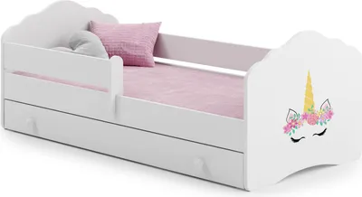 Zdjęcie produktu dla Łożko dziecięce FALA z szufladą i barierką 160x80 Róg jednorożca