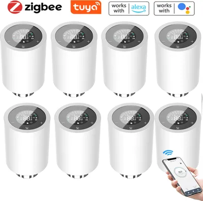 Produktbild von 8X Smart Heizkörperthermostate Thermostatventil Heizkoerperventil APP-Steuerung Kompatibel mit Alexa Google Assistant Kindersicherung Thermostat Heizung LED-Anzeige,Weiß