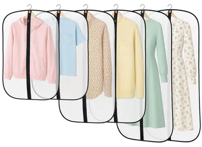 Obrázek produktu pro Obaly na oblečení, 6 kusů, rozměry 120/100/80 x 60 cm, průhledné, vyrobené z materiálu PEVA, se zipem