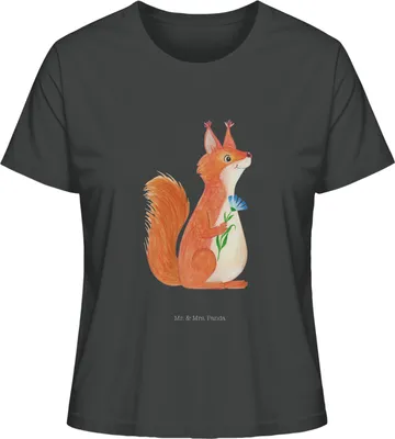 Produktbild von Mr. & Mrs. Panda Damen Oberteil Eichhörnchen Blume Größe L - Anthrazit - Geschenk, T-Shirt Kurzarm, Spruch Positiv, Basic Shirt, Spaß, Lustige Sprüche, Motivation
