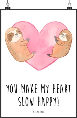 Produktbild von Mr. & Mrs. Panda Bild Faultiere Herz DIN A2 - Weiß - Geschenk, Hochzeitstag, wanddeko, für Frauen, drucke, Wandbild, Kunstdruck, Freundin, Valentinstag, Plakat, Jahrestag