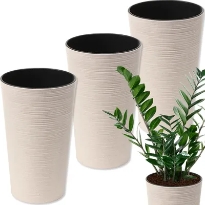 Zdjęcie produktu dla Lamela zestaw 3 doniczek | Lilia Wood | ze strukturą | biały | 25 cm