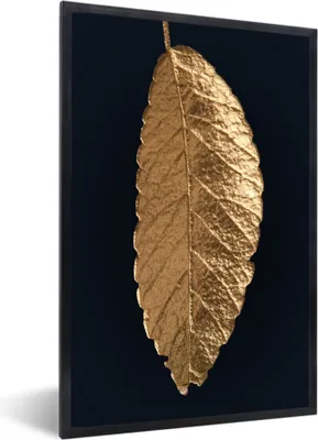 Produktbild von MuchoWow® MuchoWow® Gerahmtes Poster Schwarz - Blatt - Gold 60x90 cm - Poster mit zchwarzem Bilderrahmen - Kunst