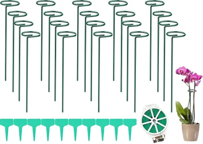 Image de Support pour plantes de 30 cm - Support en acier pour plantes - Tuteur pour fleurs - Tuteur pour arbustes - Support pour fleurs - Inclus des étiquettes pour plantes