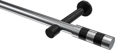 Produktbild von Interdeco Gardinenstange / Vorhangstange Chrom / Schwarz, Typ Prestige Mavell (Zylinder Bicolor) ohne Ringe, 20 mm Ø 1-läufig, 180 cm