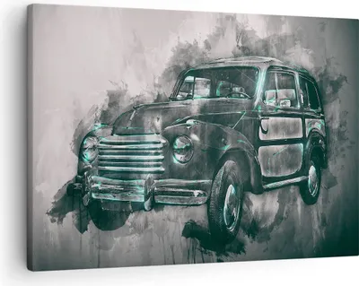 Produktbild von Bild auf Leinwand - Leinwandbild - Auto Retro - 70x50cm - Wand Bild - Wanddeko - Wandbilder - Leinwanddruck - Bilder - Kunstdruck - Wanddekoration - Leinwand bilder - Wandkunst - AA70x50-3834