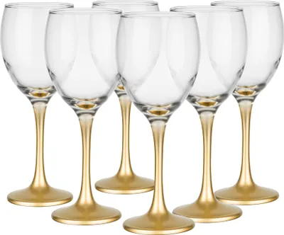 Zdjęcie produktu dla Glasmark Krosno Kieliszek do czerwonego wina 0,3L Zestaw 6 kieliszków do czerwonego wina Kieliszki do czerwonego wina Kieliszki do białego wina Kieliszek do wina złoty 6 x 300 ML