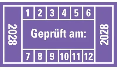 Produktbild von Dreifke® Prüfplakette  am: 2028, violett, Dokumentenfolie, 45x25mm, 12...