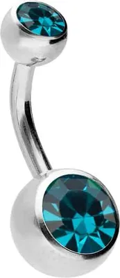 Produktbild von Bauchnabelpiercing Chirurgenstahl Bananabell ZWEI KRISTALLE Farbe: Silber + Kristall: Zirkonblau Stablänge: 8mm