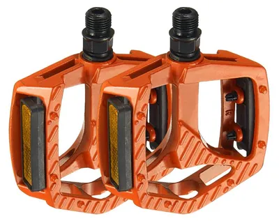 Immagine prodotto di Pedali per bicicletta da 9/16", pedali a piattaforma per mountain bike, colore arancione, realizzati in alluminio CNC, con 3 cuscinetti, perni antiscivolo e riflettori