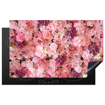 Produktbild von KitchenYeah© Herdabdeckplatte Blumen - Rosa - Rosen , 85x52cm, Küche Deko, Glaskeramikkochfeld Herdabdeckung, Abdeckplatte fùr Kochfeld