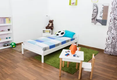 Produktbild von Kinderbett 90 x 200 cm | Massivholz: Kiefer | Weiß Lackiert | inkl. Rollrost