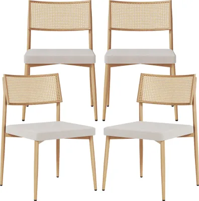 Produktbild von Esszimmerstuhl ’Jördfjok’ 4er Set Polsterstuhl mit Metallgestell Textilbezug Rattanoptik/Beige