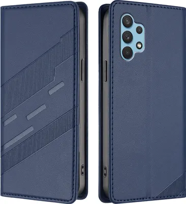 Produktbild von Hülle für Samsung Galaxy A32 4G, Kunstleder Brieftaschen Handyhülle mit Kartenfach und Standfunktion Blau