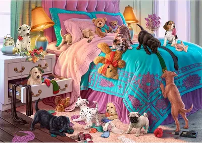 Image de Puzzle en bois animal chiots coquins 500 pièces
