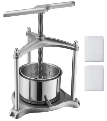 Produktbild von SucceBuy Manuelle Beerenpresse 3 L aus Edelstahl (Innenbehälter), Obst- und Weinpresse für Äpfel, Trauben, Orangen und Gemüse, Saftpresse mit 2 Filterbeuteln & T-Griff