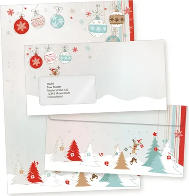 Produktbild von Joulujuhla 10 Sets Weihnachtsbriefpapier mit Fensterumschlag, Briefpapier Weihnachten A4 mit Umschlag mit Fenster