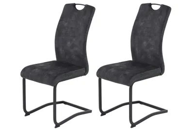 Produktbild von Hela Tische, 2er Set Esszimmerstuhl Freischwinger Riga, Bezug Velvet Anthrazit, Vierkant Metall Gestell Schwarz,  Hochlehne mit Griff, 120kg belastbar