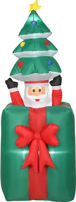 Produktbild von Weihnachtsdeko LED beleuchtet, Aufblasbarer Weihnachtsmann mit Geschenkbox, Polyester, Rot-Grün | für Innen & Außen | 5 LED-Sets | 80 x 67 x 213 cm