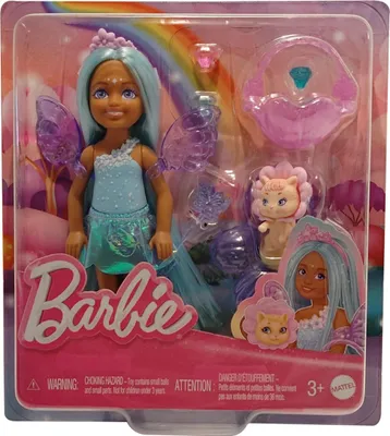 Produktbild von Barbie Chelsea Puppe als Fee mit blauen Haaren, Flügeln, Zauberstab, Blumenbett mit Kätzchen, Korb, Mattel JCP77