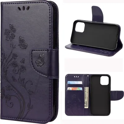 Produktbild von Mobigear Flowers iPhone 12 Hülle Klapphülle Geldbörse - Lila