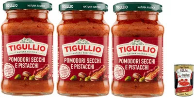 Produktbild von Star Tigullio: "Gran Pesto Pomodori Secchi e Pistacchi" getrocknete Tomaten und Pistazien Pesto – 3x 190g + Italian Gourmet polpa 400g