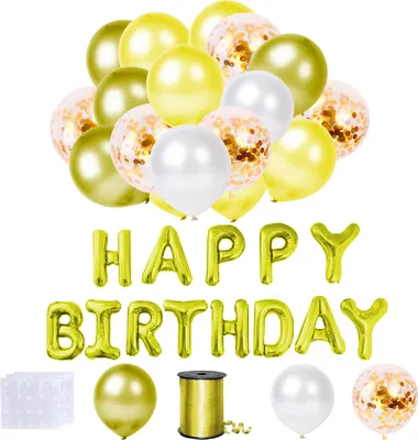 Produktbild von Happy Birthday Luftballon Set 48 tlg., Folienballons, Luftballons, gold