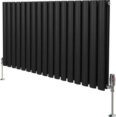 Obrázok produktu pre Oválny rúrkový radiátor a chrómové termostatické ventily - 600 mm x 1020 mm - čierny