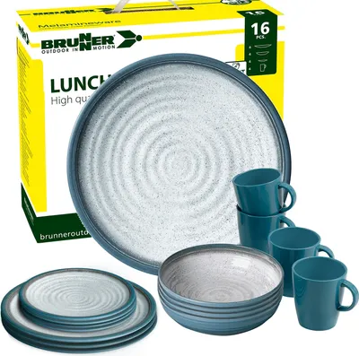 Produktbild von BRUNNER Camping Geschirr Set 4 Personen | Anti-Slip | Lunch Box TUSCANY, 16-tlg.