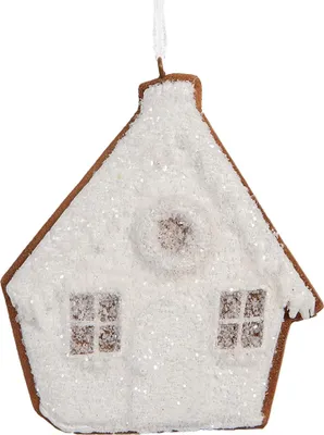 Produktbild von Clayre & Eef Weihnachtsanhänger Lebkuchenhaus 9x1x10 cm Weiß Kunststoff